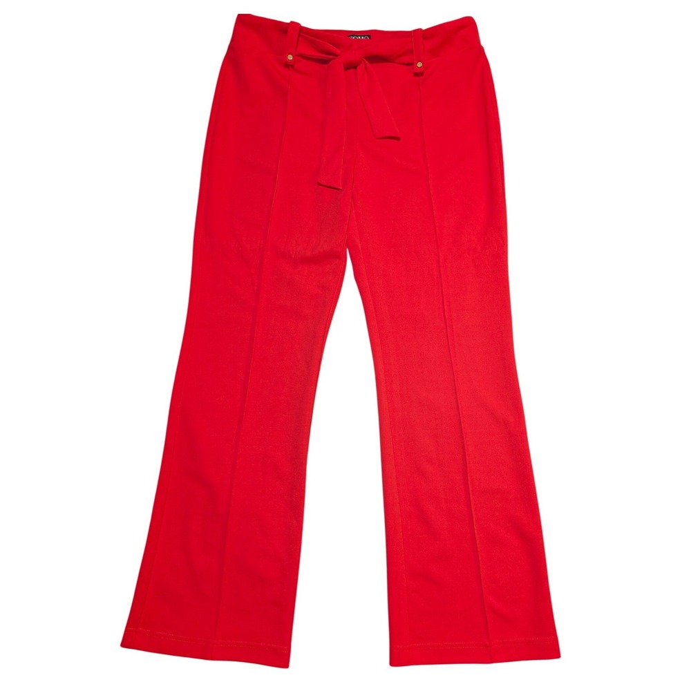 Soho Apparel Ltd Red Flare Leg Pull On Stretch High Rise Tie Waist Pants Size L